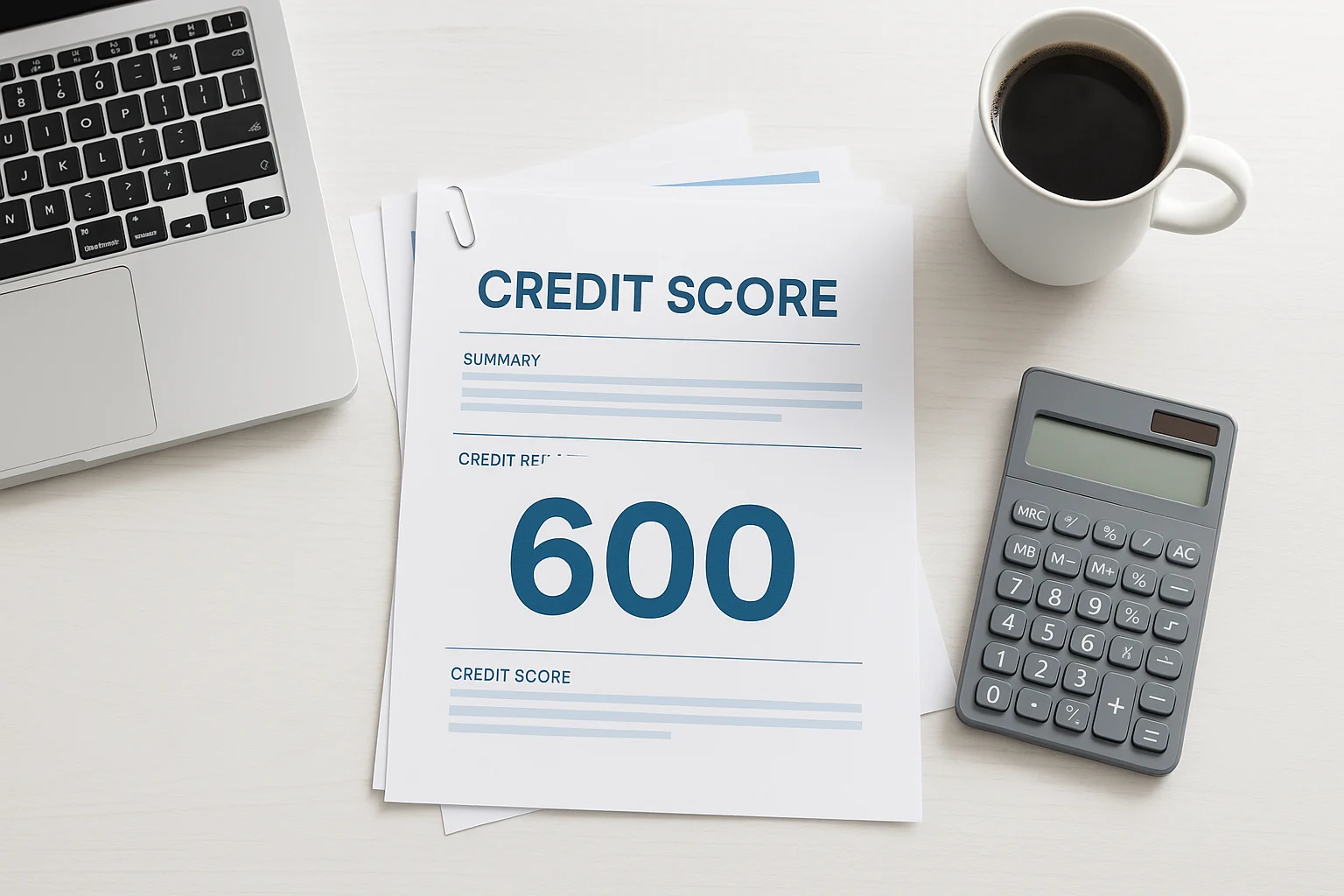 Debt consolidation loans 600 credit score concept with organized financial documents