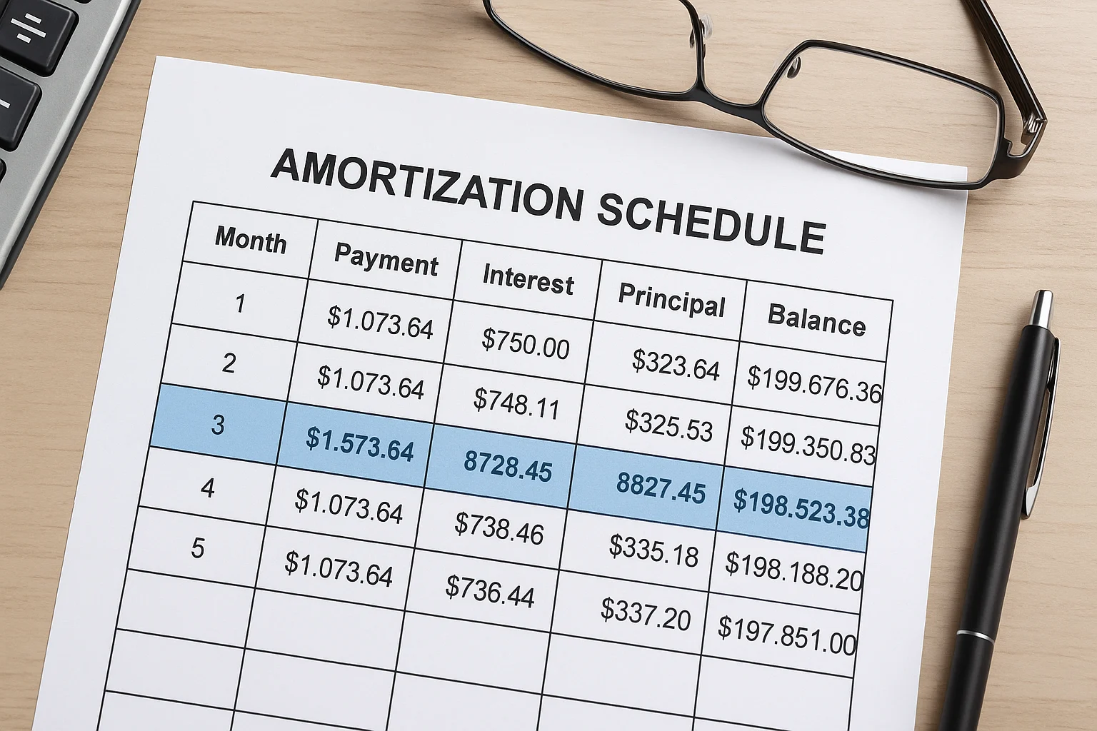 Amortization schedule showing impact of extra payments