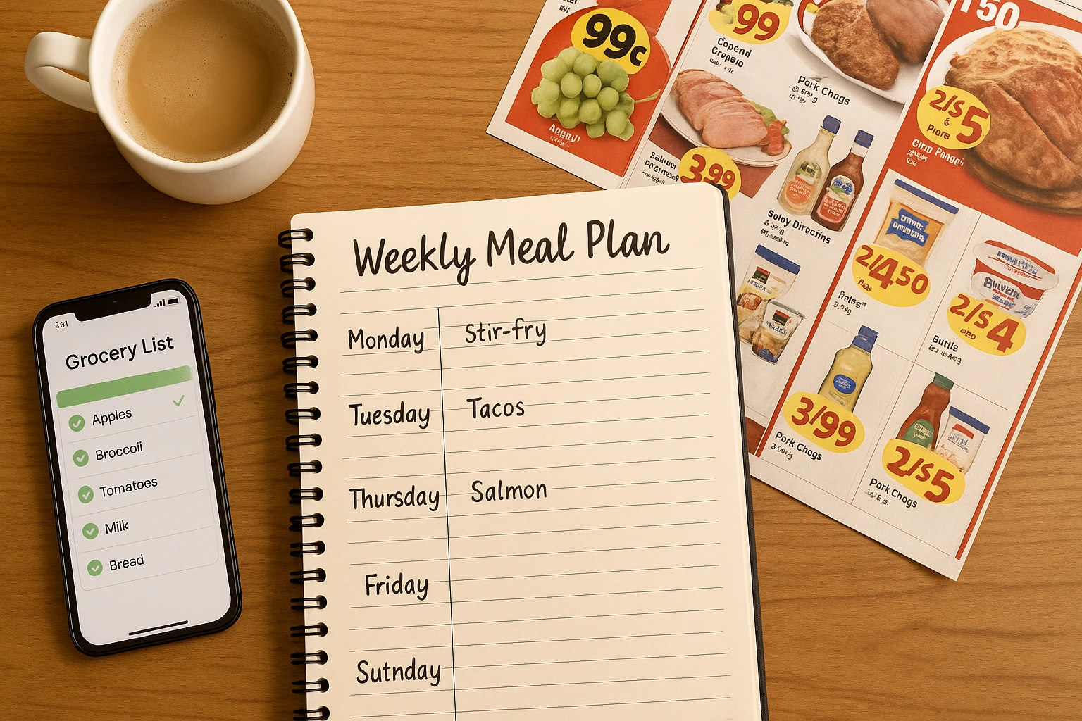 Meal planning notebook for grocery shopping savings