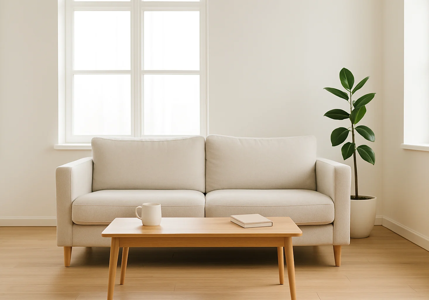 Cozy, minimalist home showcasing frugal living minimalism