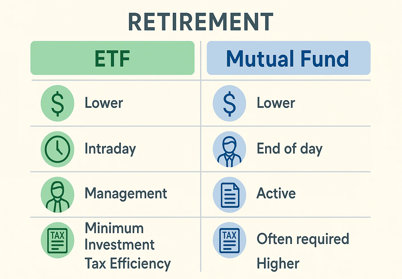 Comparison chart showing fees and trading rules for retirement portfolios (2025)