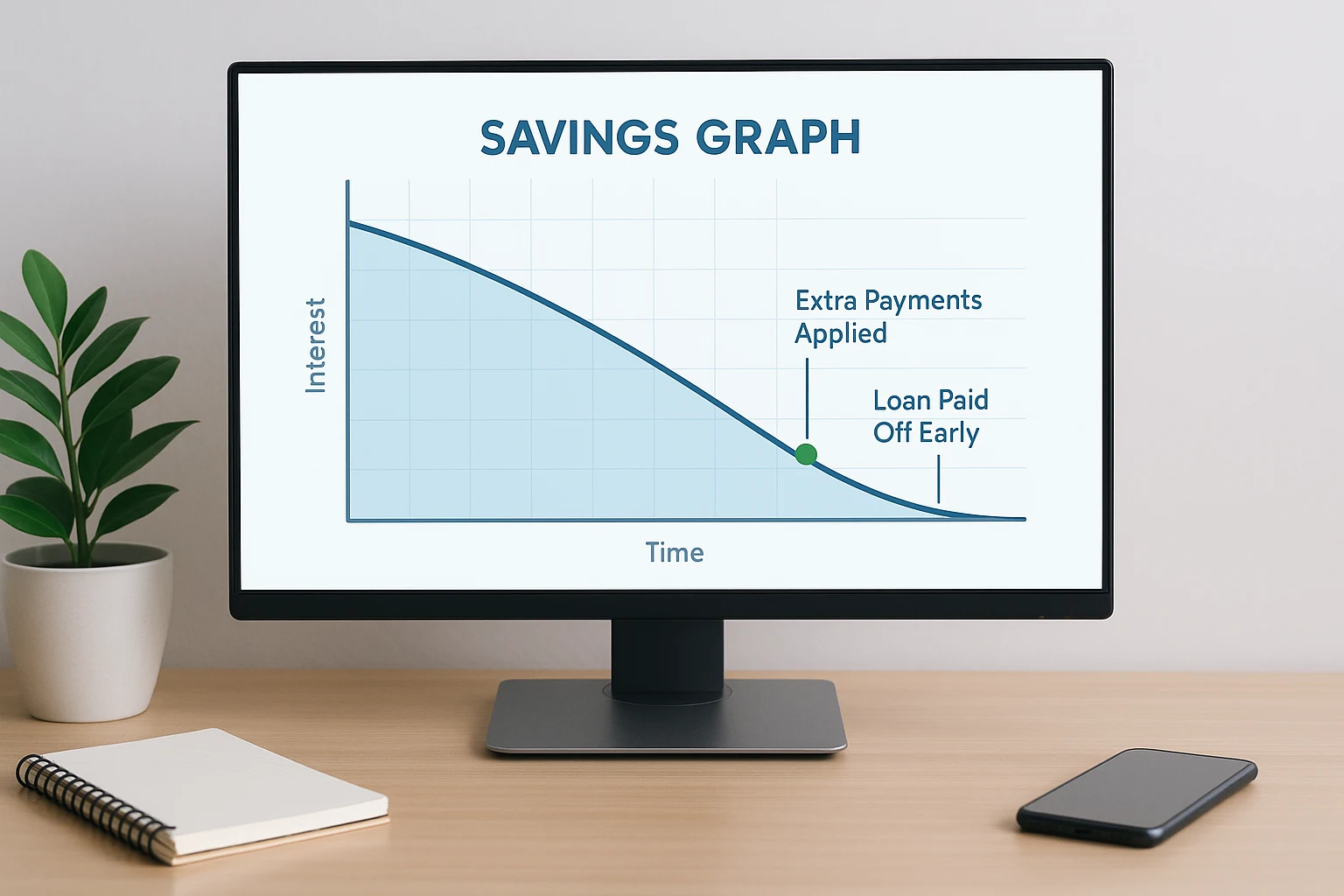 Graph showing savings with auto payoff early calculator