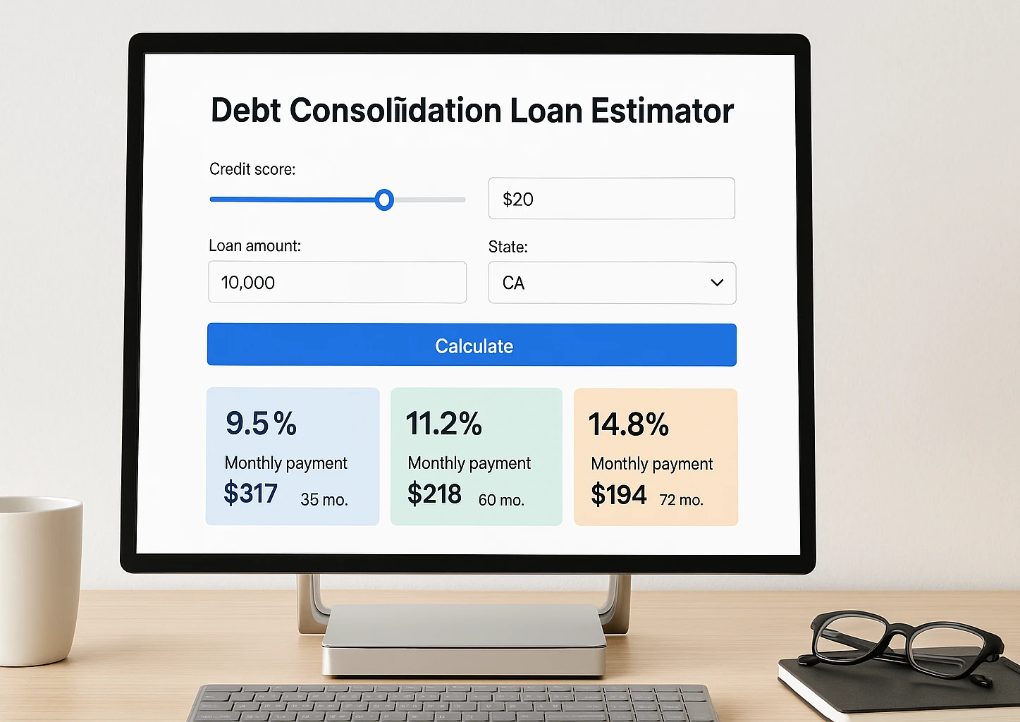 Debt consolidation loan 620 credit score estimator tool