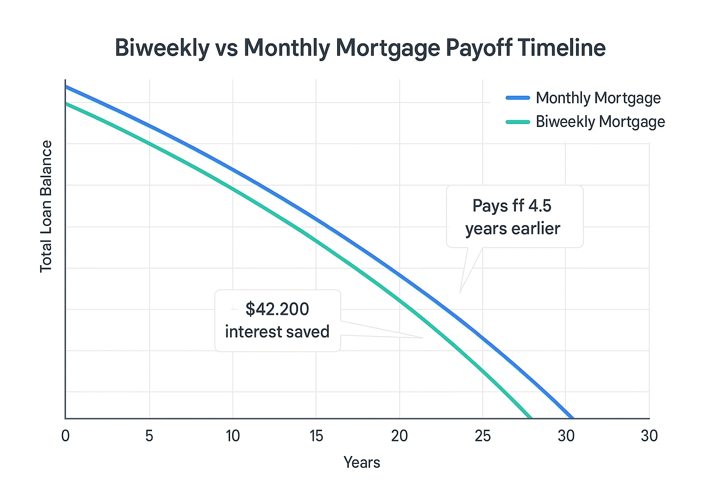 Chart comparing monthly vs biweekly mortgage payments
