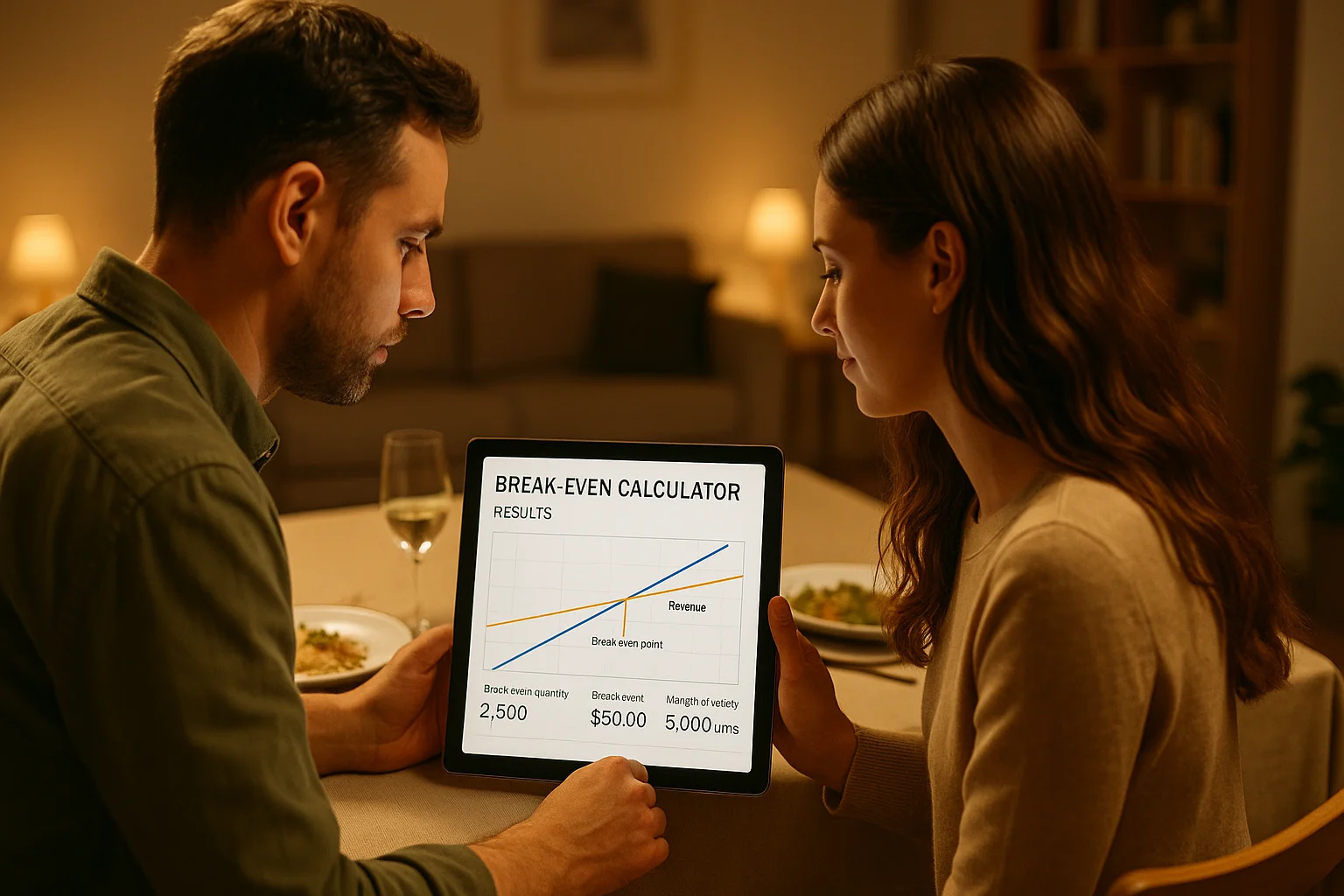 Couple reviewing mortgage refinance break even calculator results