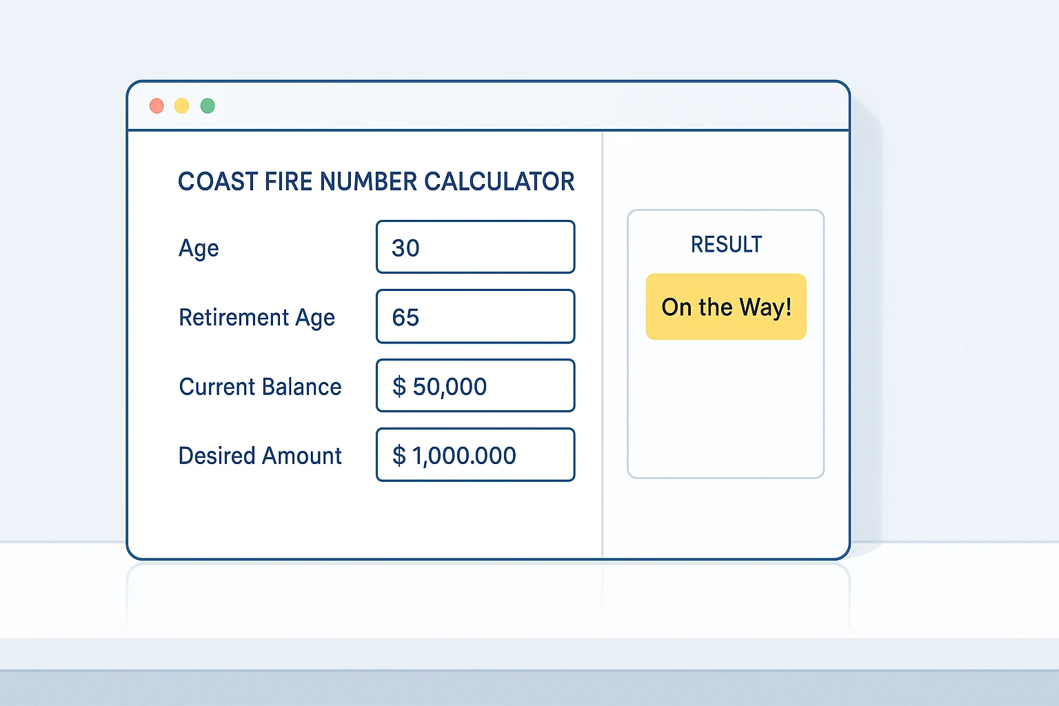 Screenshot of Coast FIRE number calculator interface