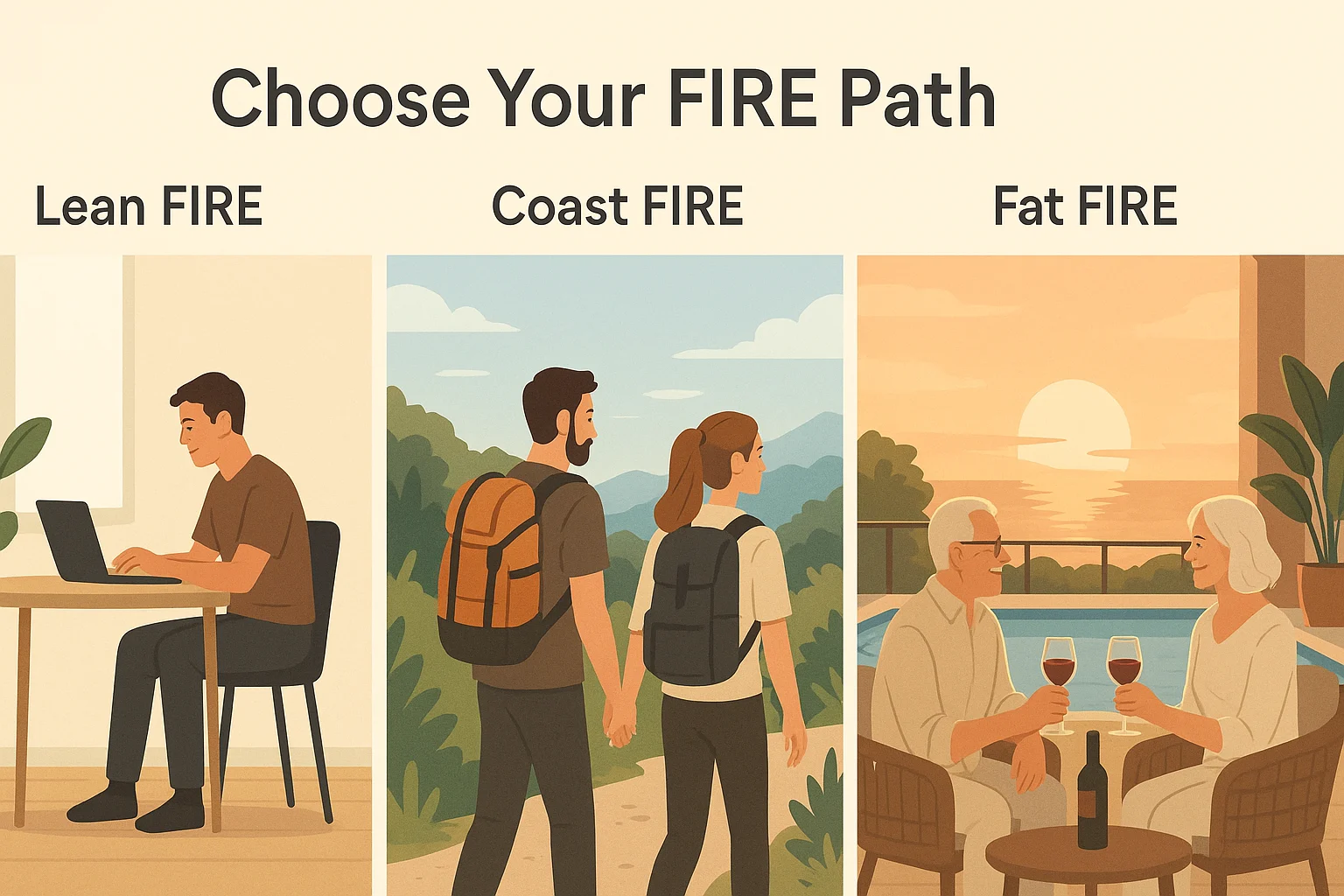 Different FIRE types illustrated with lifestyle images
