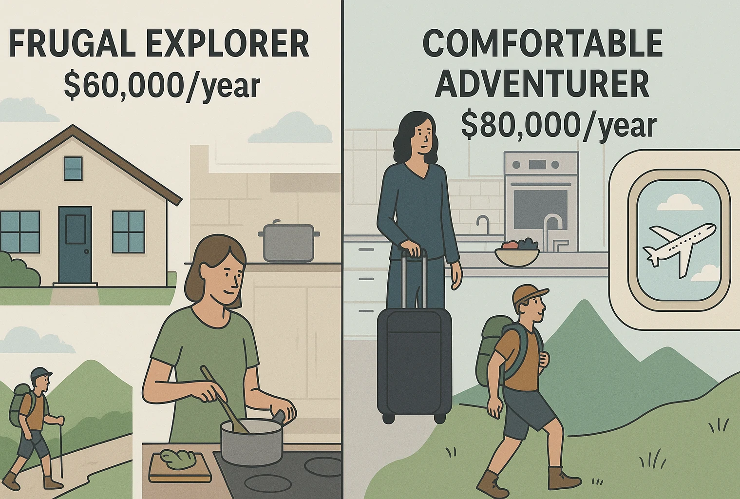 Early retirees hiking at sunset to represent lifestyle choices and trade-offs