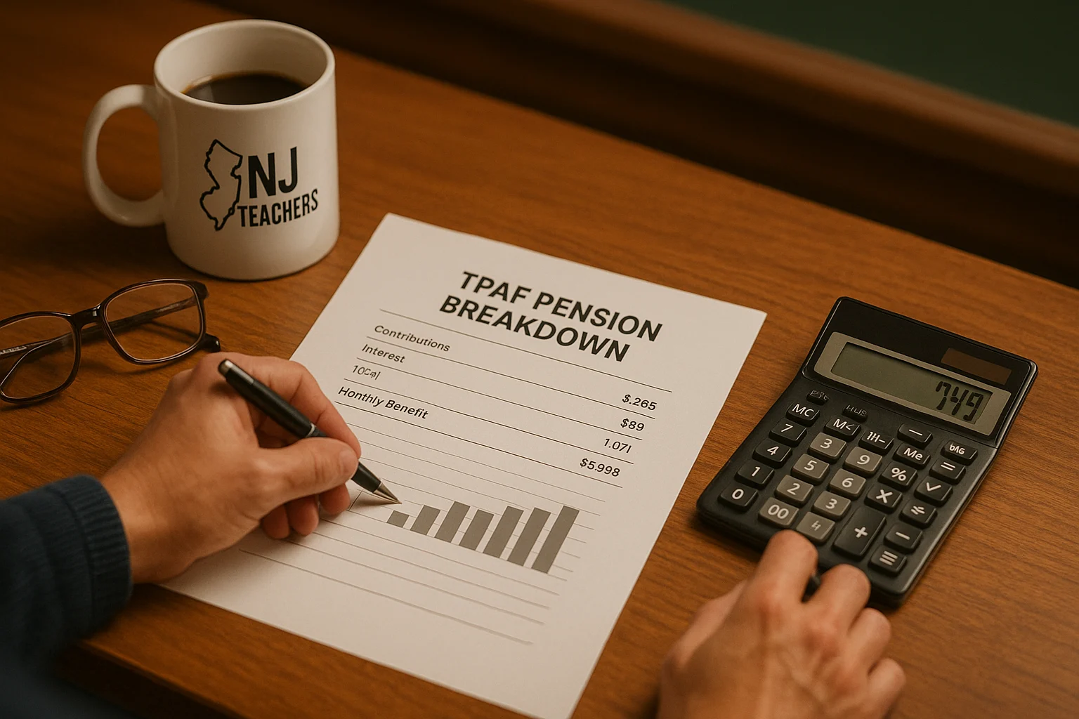 Teacher reviewing pension benefits in New Jersey