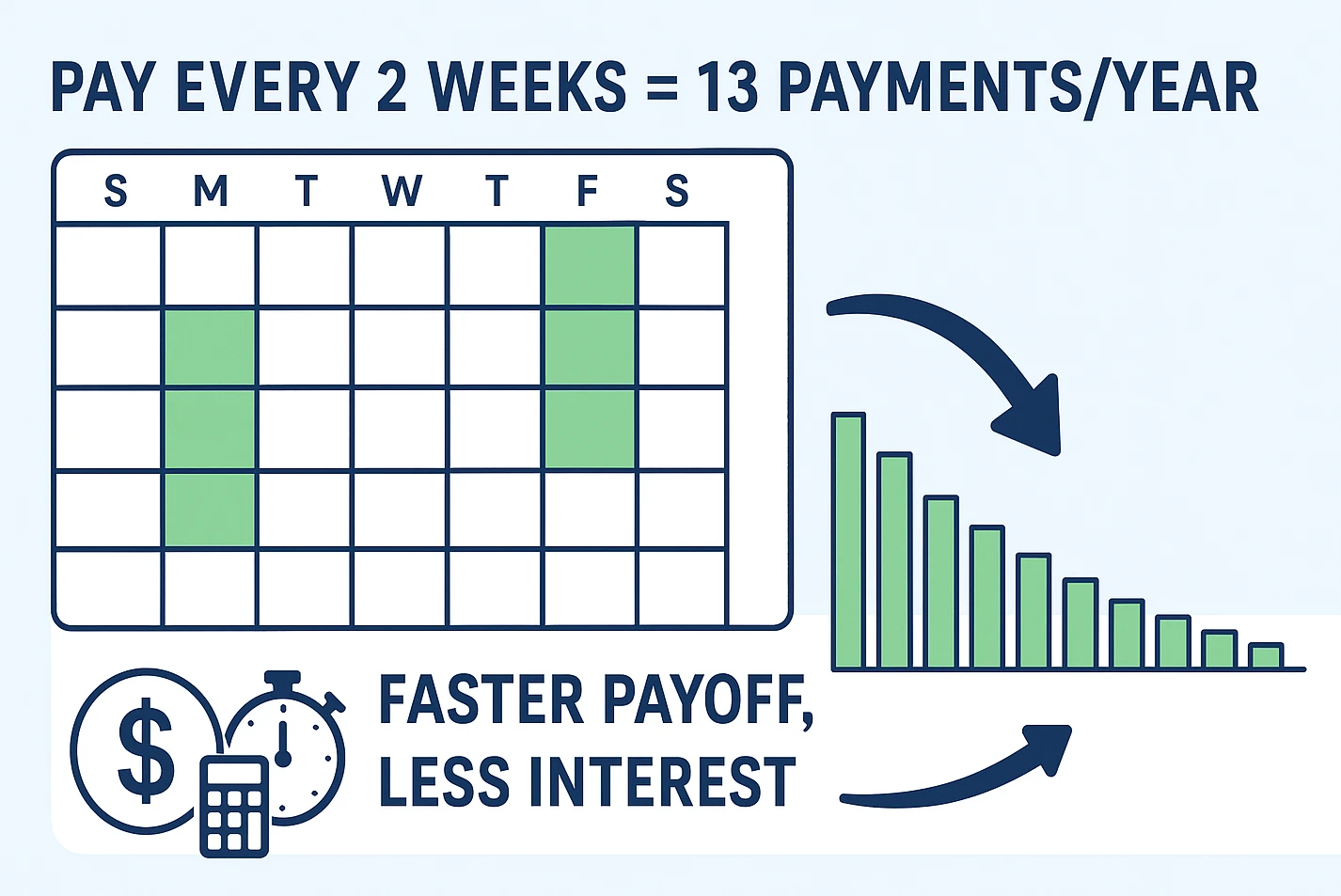 Diagram showing how bi-weekly payments add one extra payment yearly