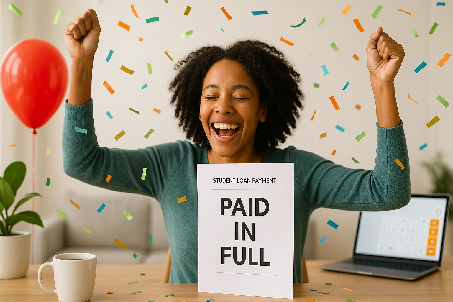 Person celebrating after making the final student loan payment