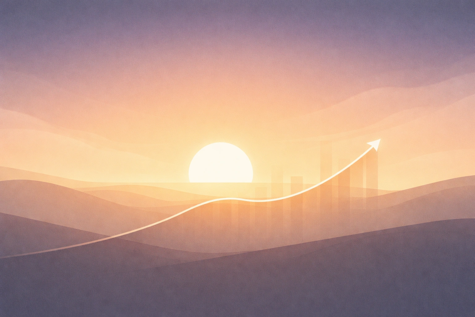 Abundance affirmation quotes for FIRE motivation, sunrise with rising chart illustration