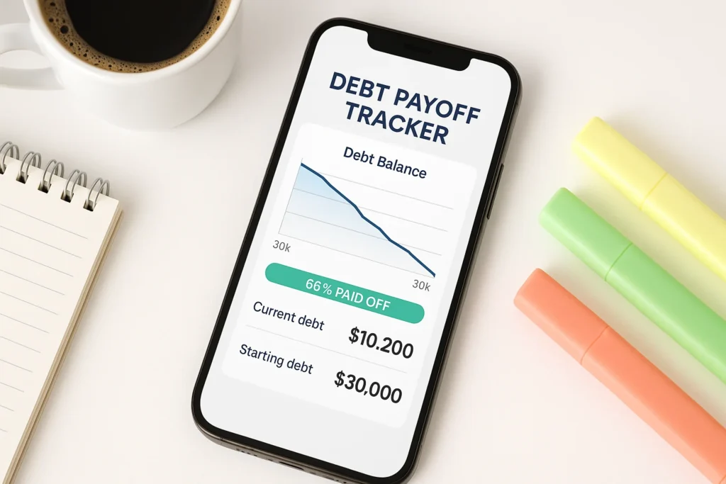 Debt payoff tracker app dashboard on mobile device