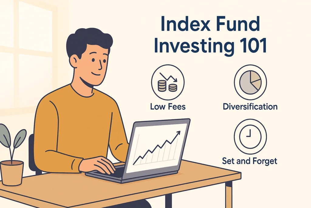 Beginner-friendly guide to index fund investing with low-cost strategy illustration