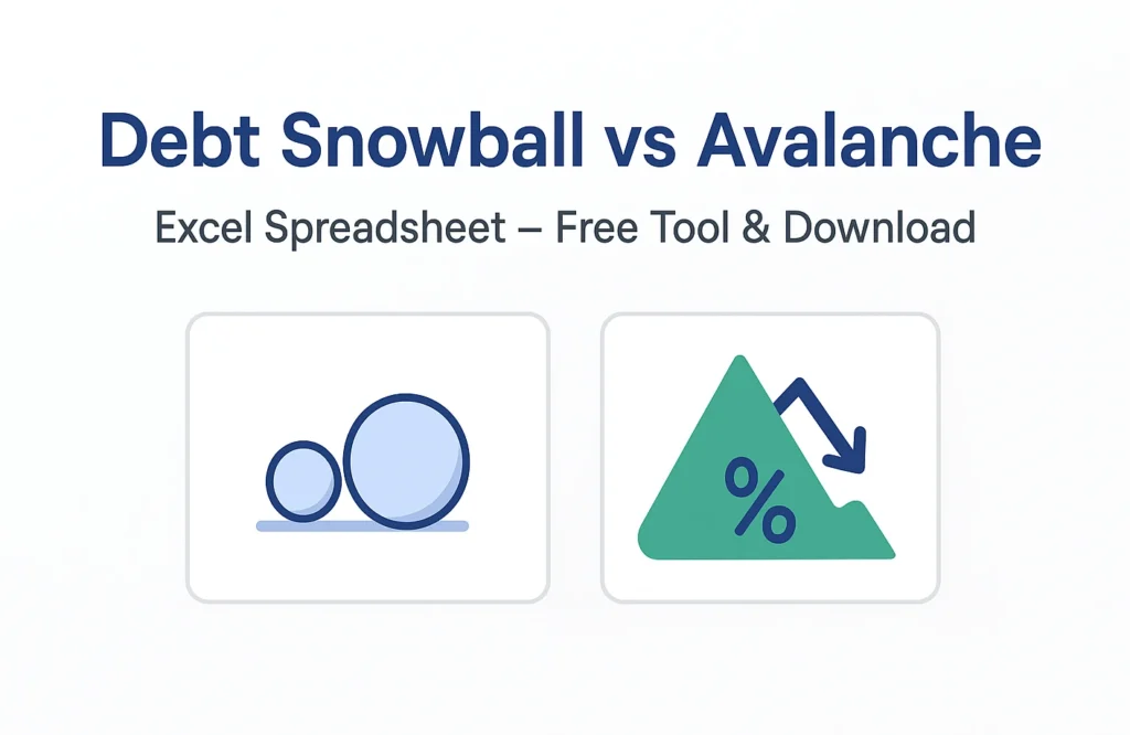 A guide comparing the debt snowball vs avalanche excel spreadsheet to plan debt payoff.